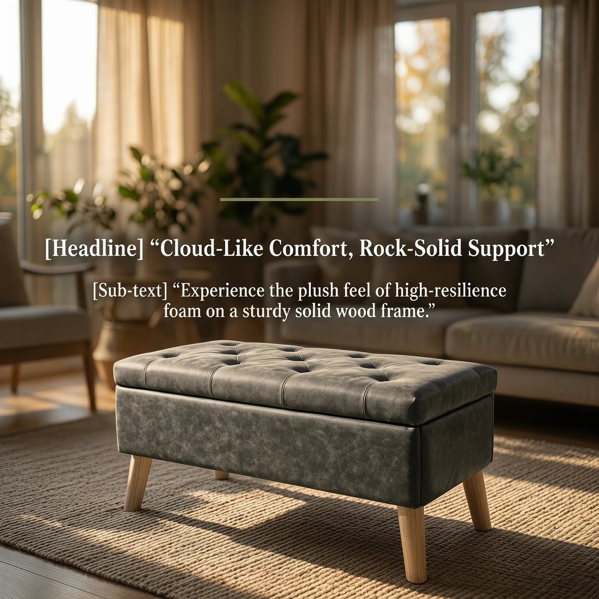 32-Inch Upholstered Storage Ottoman Bench with Built-In Tray – Black Snowflake Velvet – view 4