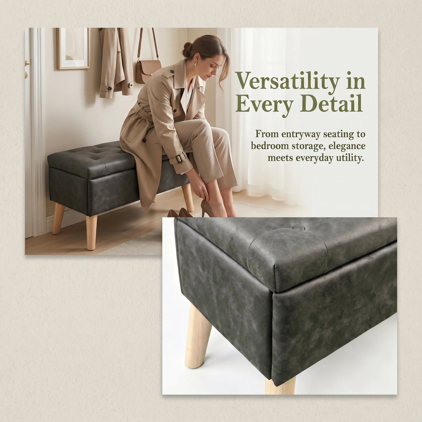 32-Inch Upholstered Storage Ottoman Bench with Built-In Tray – Black Snowflake Velvet – view 5