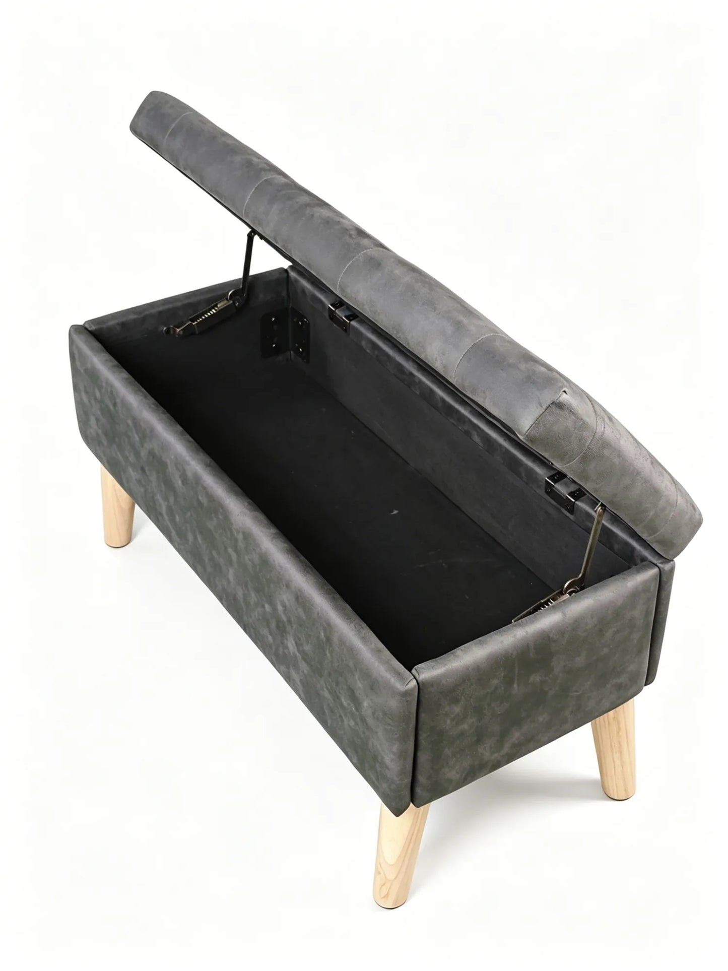 32-Inch Upholstered Storage Ottoman Bench with Built-In Tray – Black Snowflake Velvet – view 9