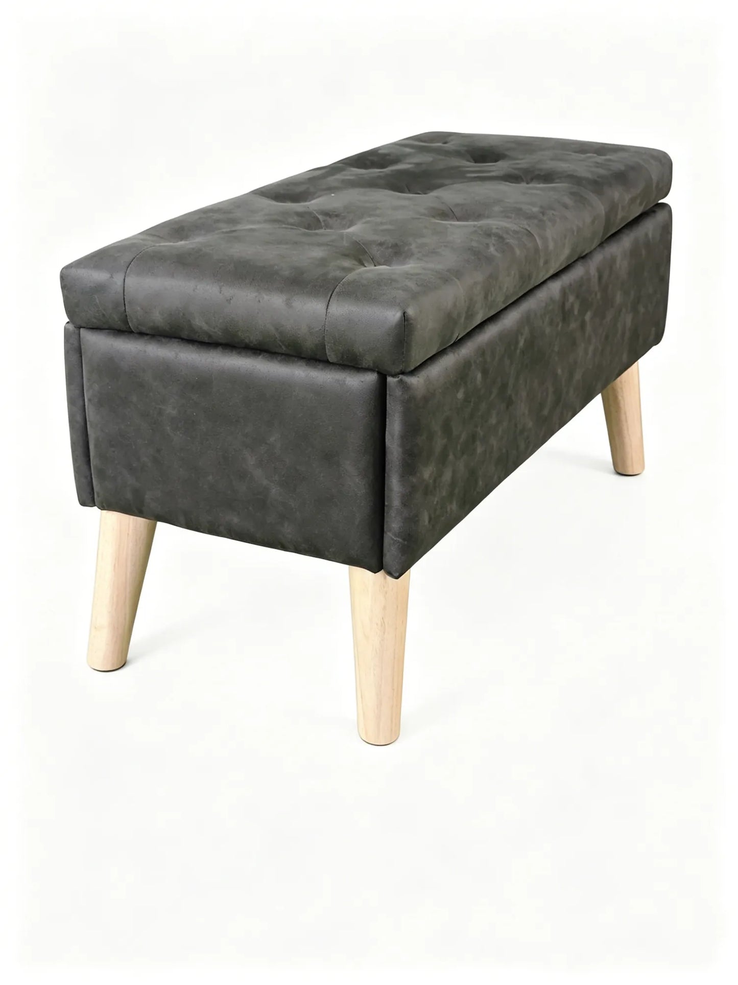 32-Inch Upholstered Storage Ottoman Bench with Built-In Tray – Black Snowflake Velvet – view 10