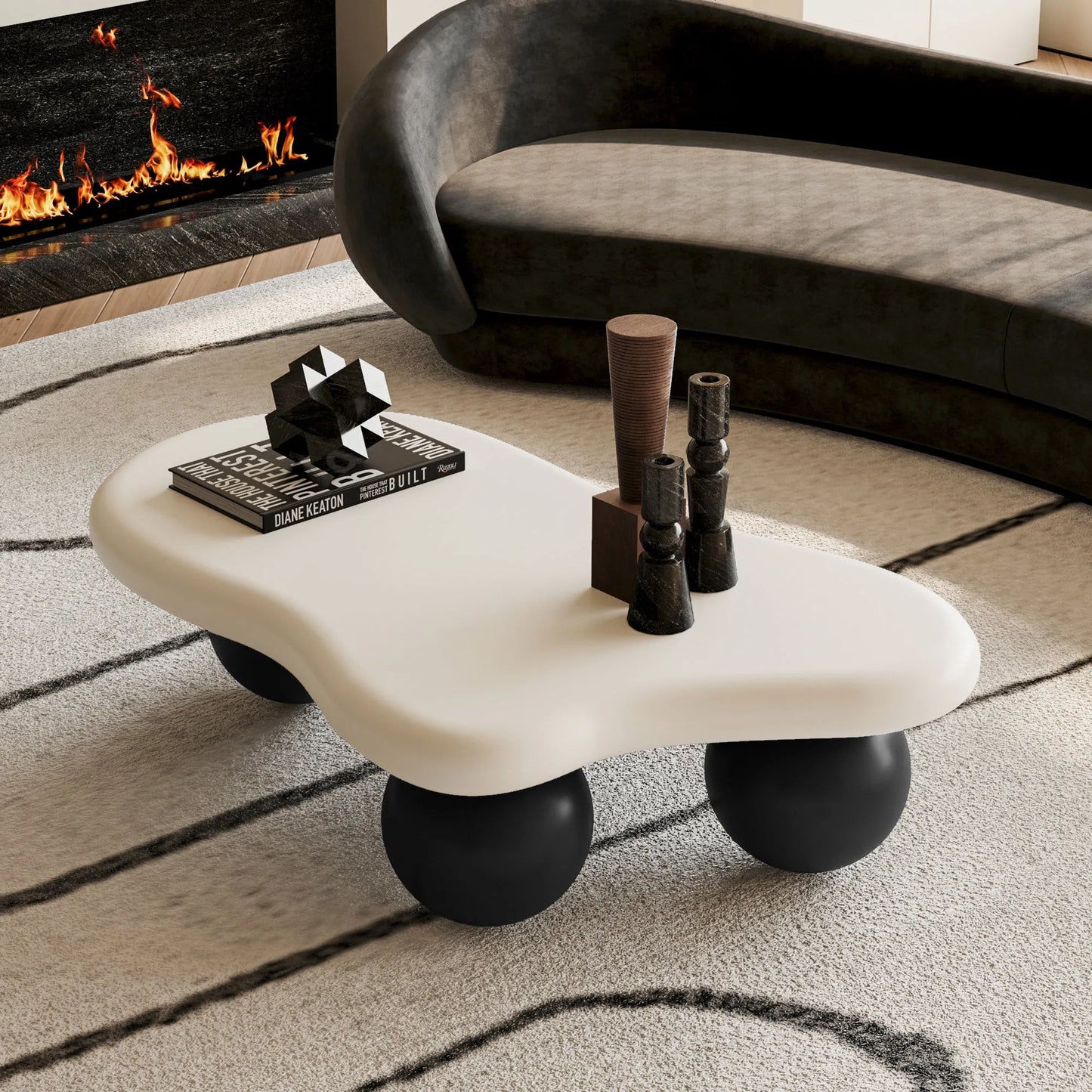 40-Inch Cloud-Shaped MDF Coffee Table – White Top / Black Legs – view 1