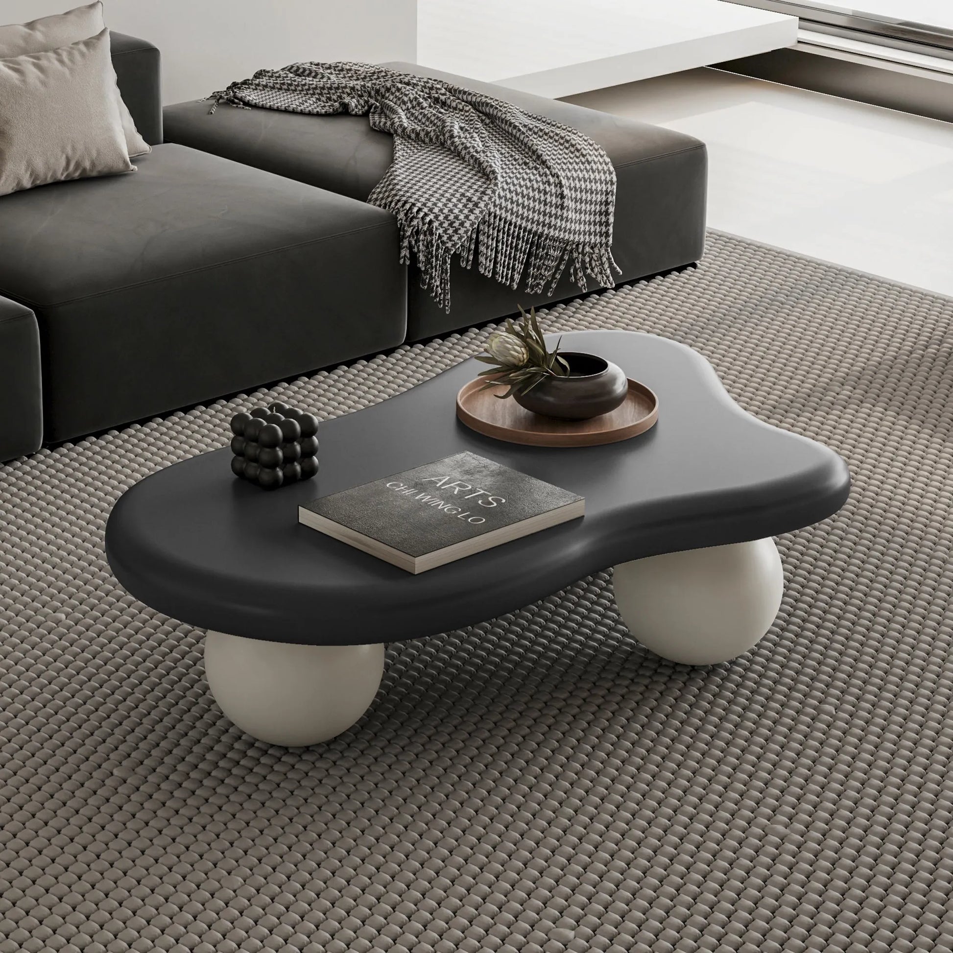 40-Inch Cloud-Shaped MDF Coffee Table – Black Top / White Legs – view 1
