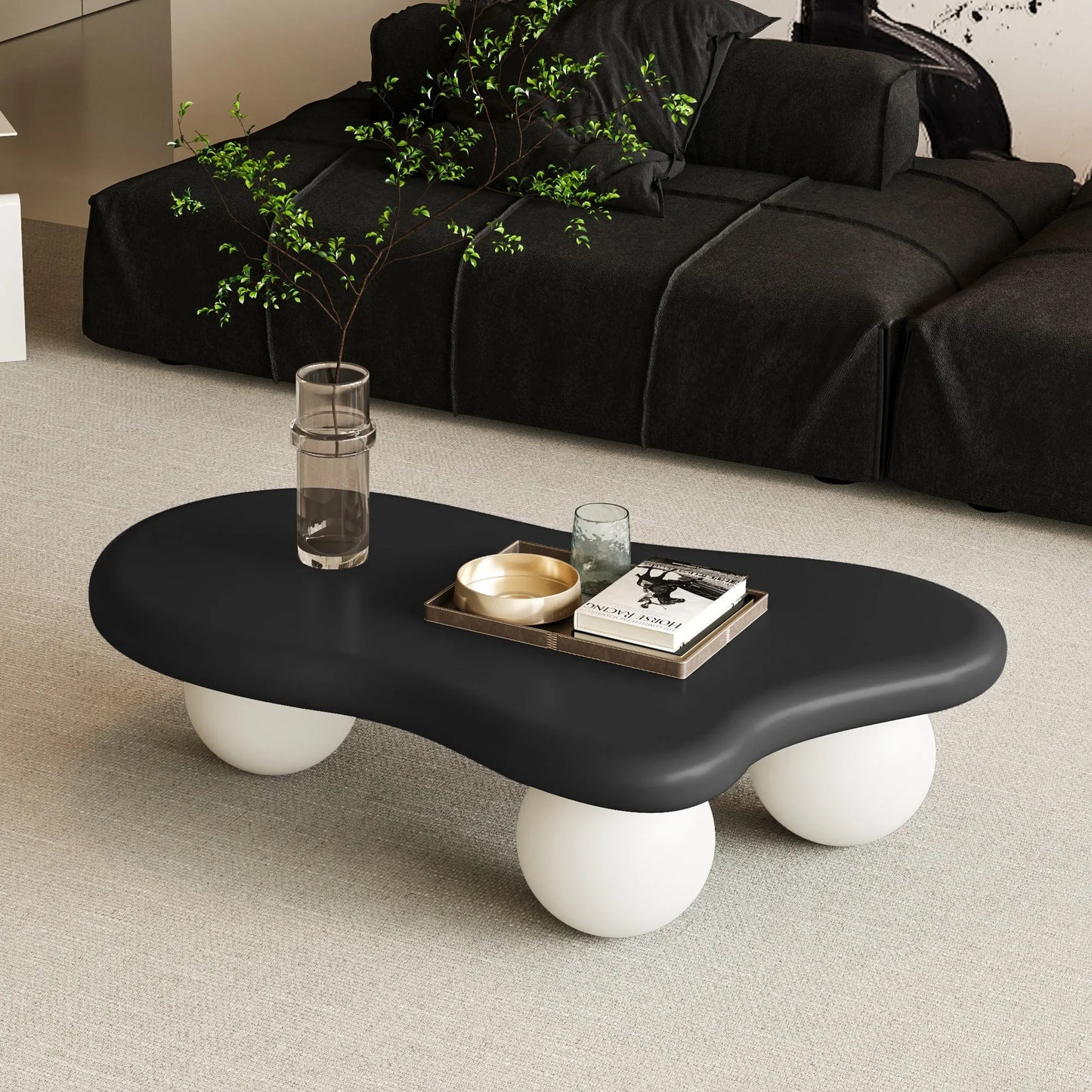 40-Inch Cloud-Shaped MDF Coffee Table – Black Top / White Legs – view 3