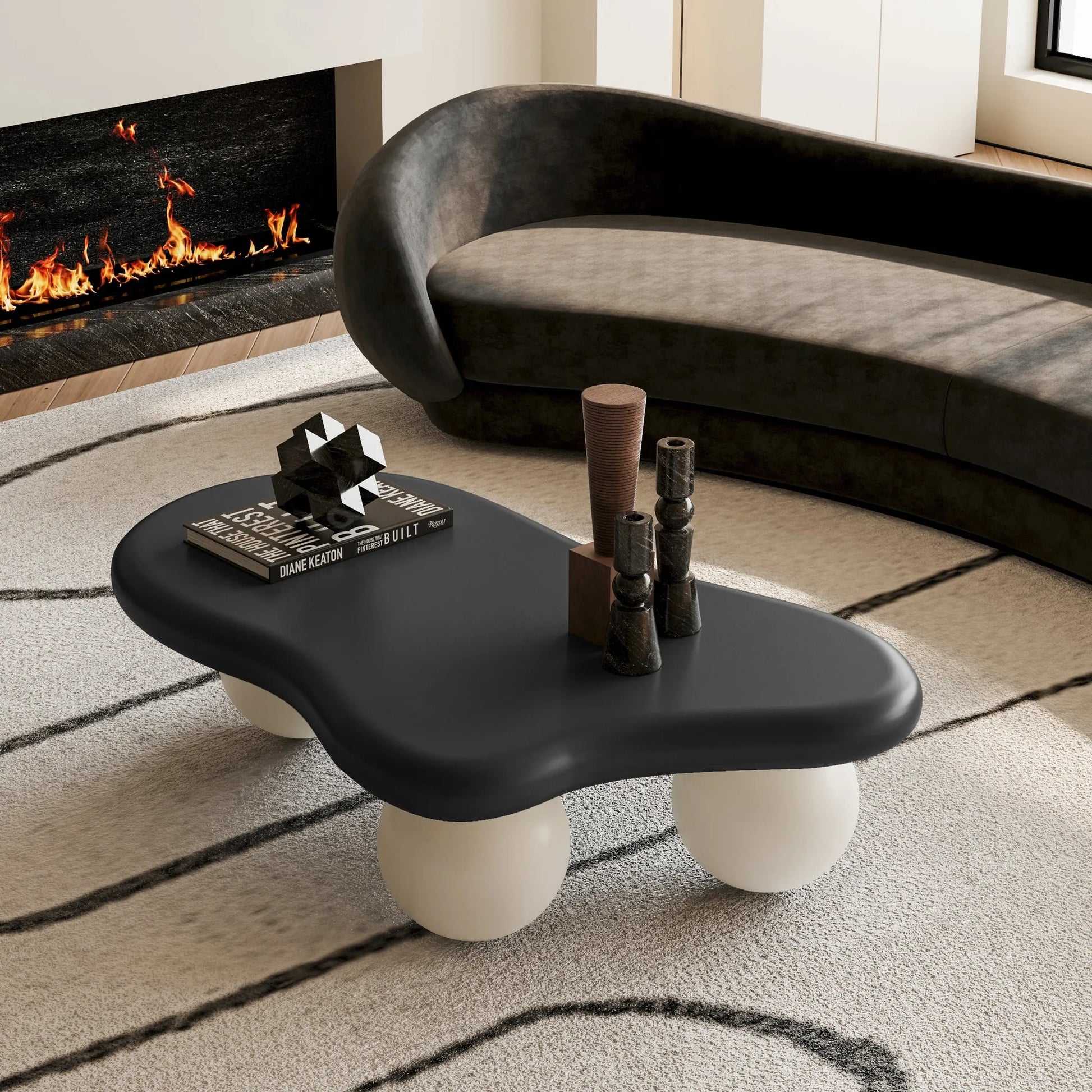 40-Inch Cloud-Shaped MDF Coffee Table – Black Top / White Legs – view 4