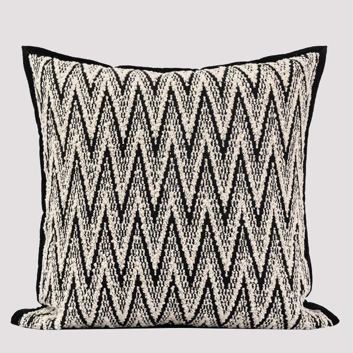 Black and white square herringbone cushion, front view