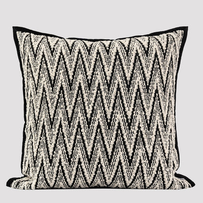 Black and white square herringbone cushion, front view
