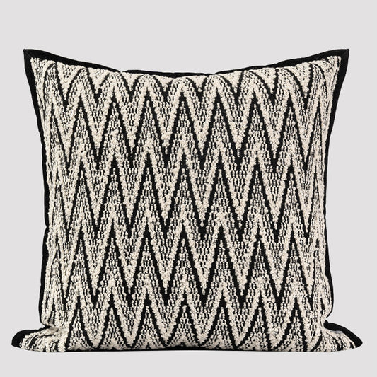 Black and white square herringbone cushion, front view