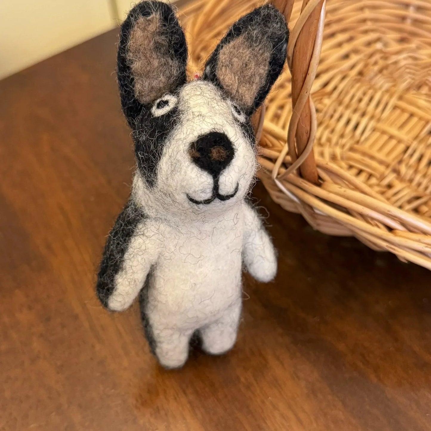 Black and White Dog handmade wool felt ornament