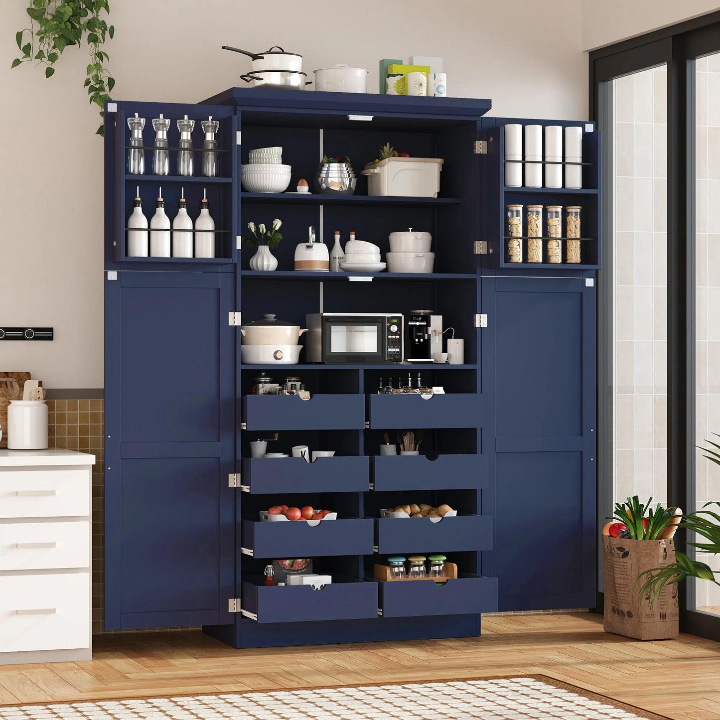 70.9-Inch Freestanding Kitchen Pantry Cabinet with Pull-Out Trays – Blue – view 1