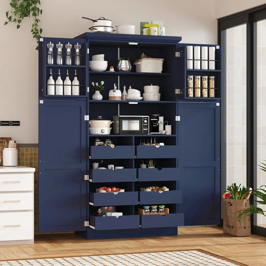 70.9-Inch Freestanding Kitchen Pantry Cabinet with Pull-Out Trays – Blue – view 1