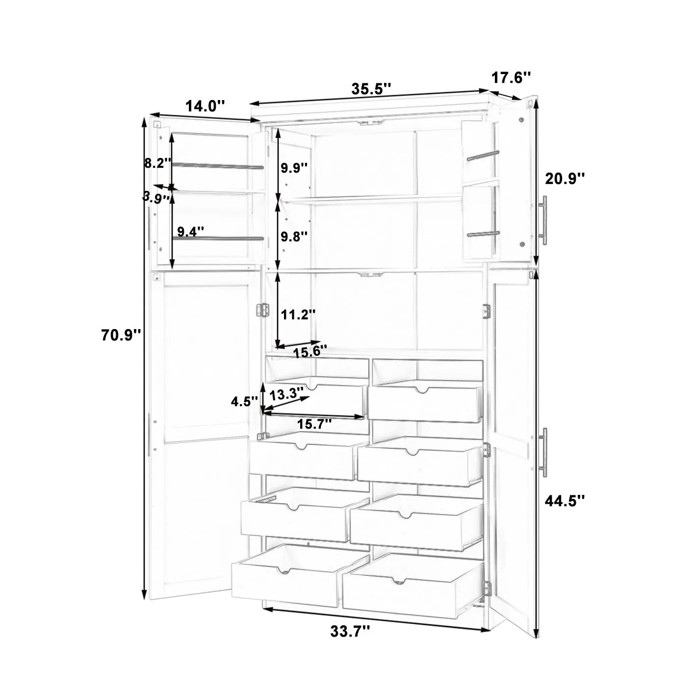 70.9-Inch Freestanding Kitchen Pantry Cabinet with Pull-Out Trays – Blue – view 7