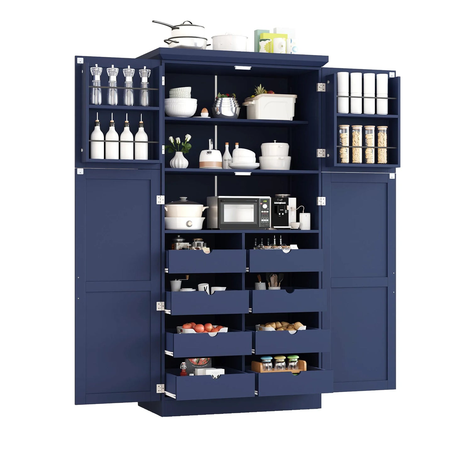 70.9-Inch Freestanding Kitchen Pantry Cabinet with Pull-Out Trays – Blue – view 8