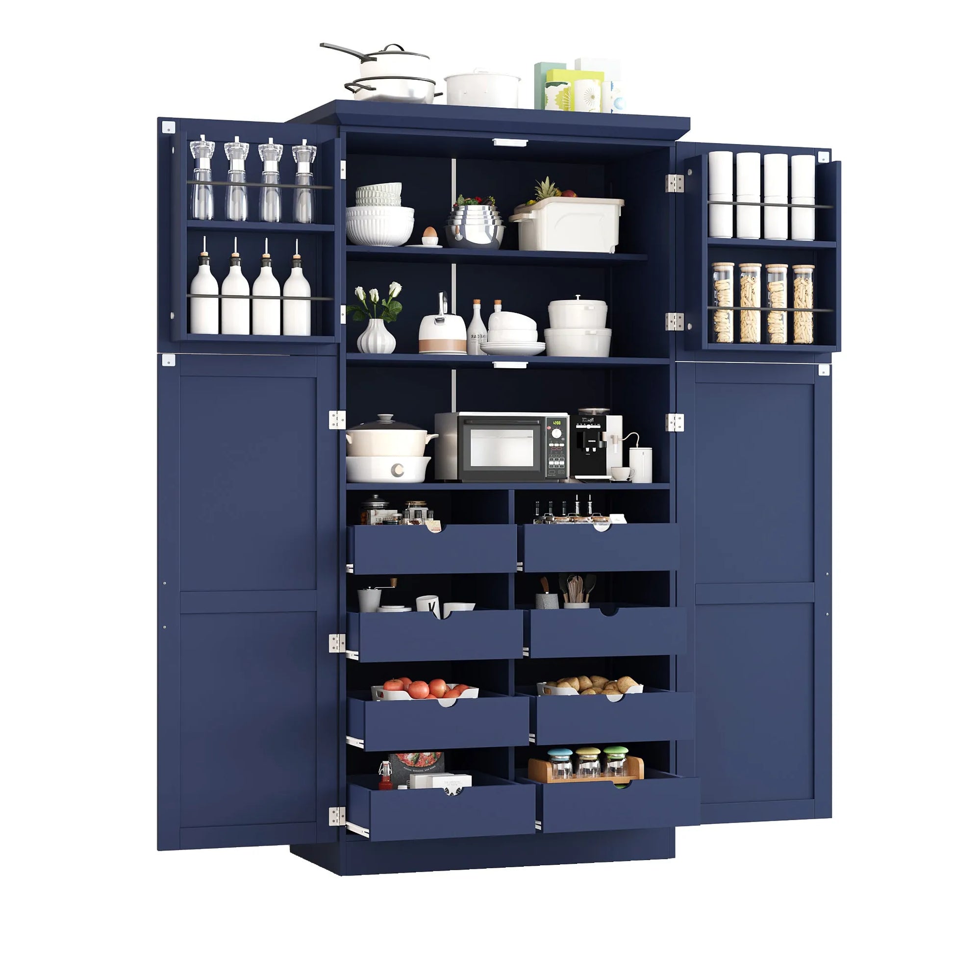 70.9-Inch Freestanding Kitchen Pantry Cabinet with Pull-Out Trays – Blue – view 8