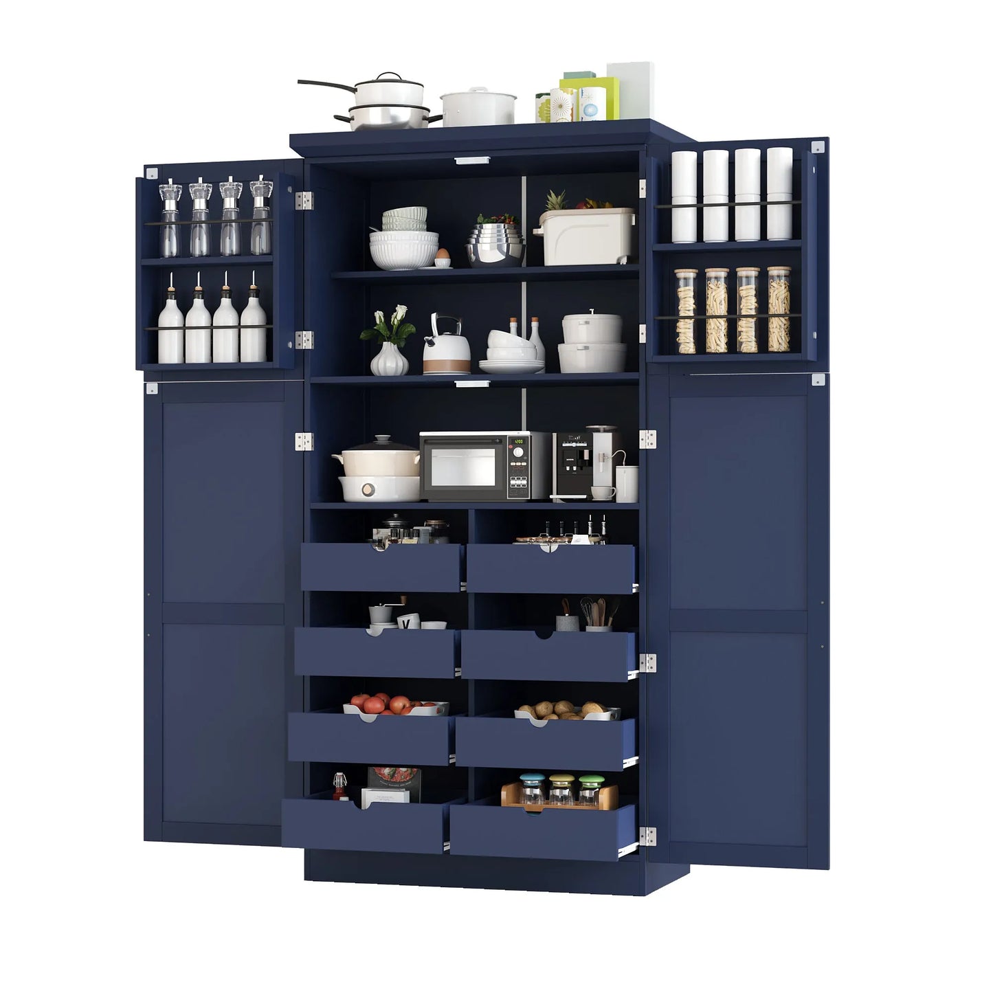 70.9-Inch Freestanding Kitchen Pantry Cabinet with Pull-Out Trays – Blue – view 9