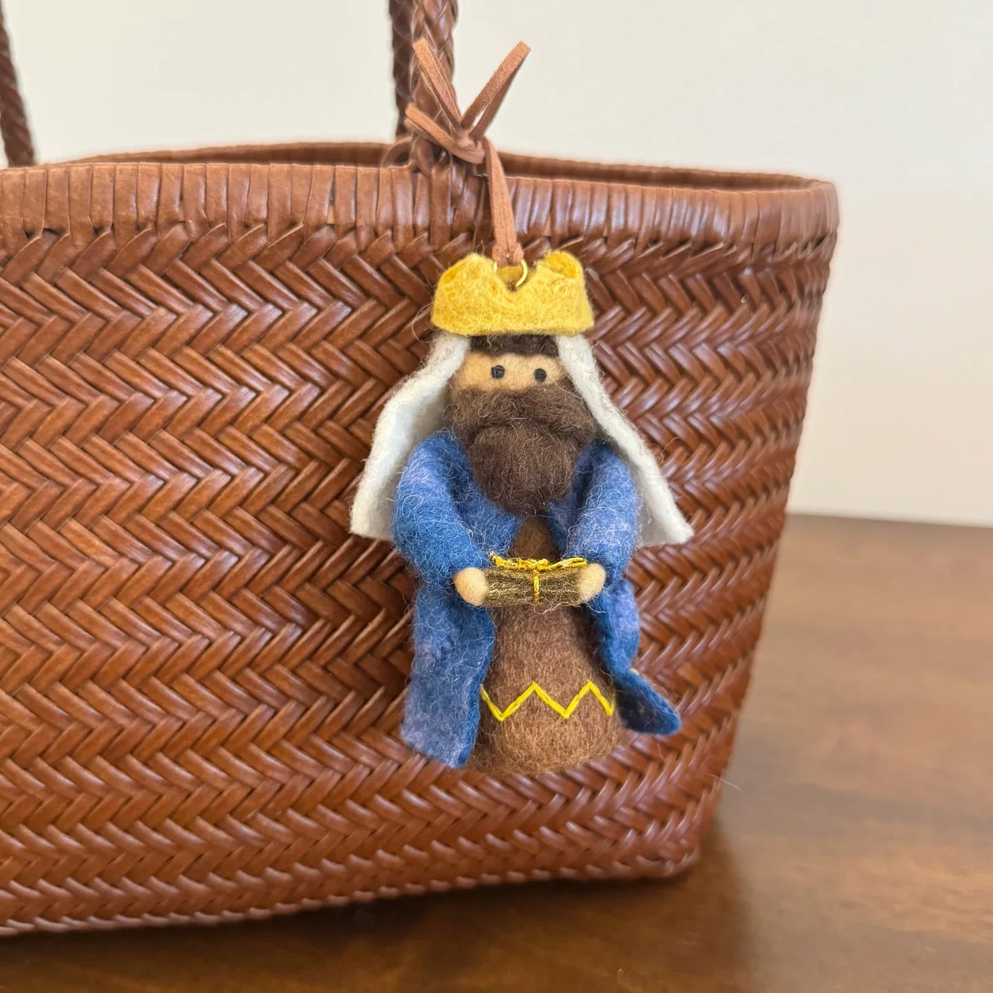 Blue King wool felt bag charm with cord loop
