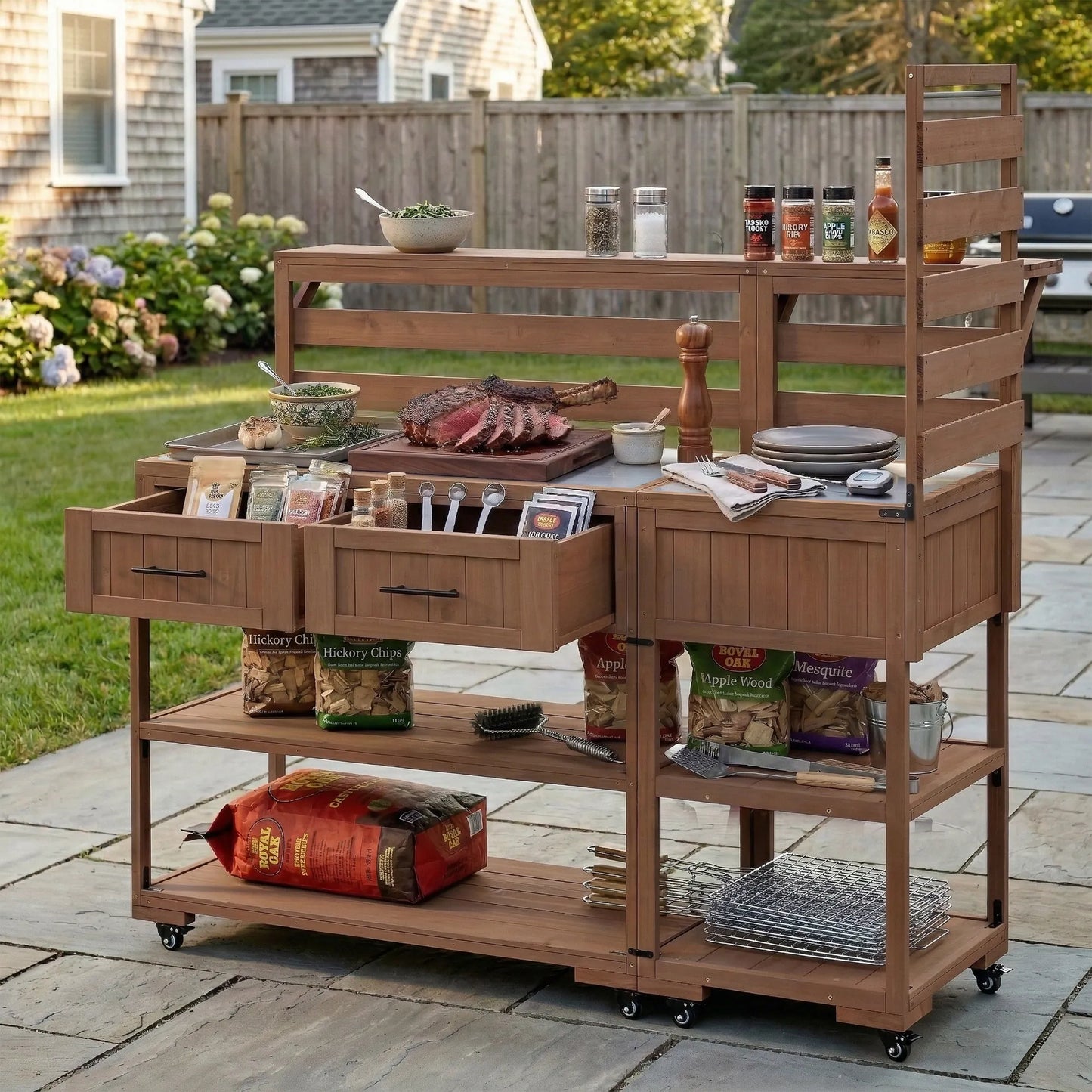 62.3-Inch Outdoor Kitchen Island with Stainless-Steel Top – Brown – view 1