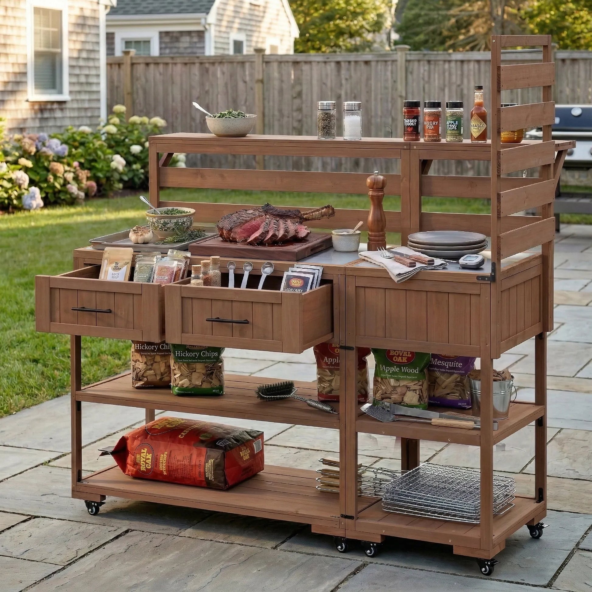 62.3-Inch Outdoor Kitchen Island with Stainless-Steel Top – Brown – view 1