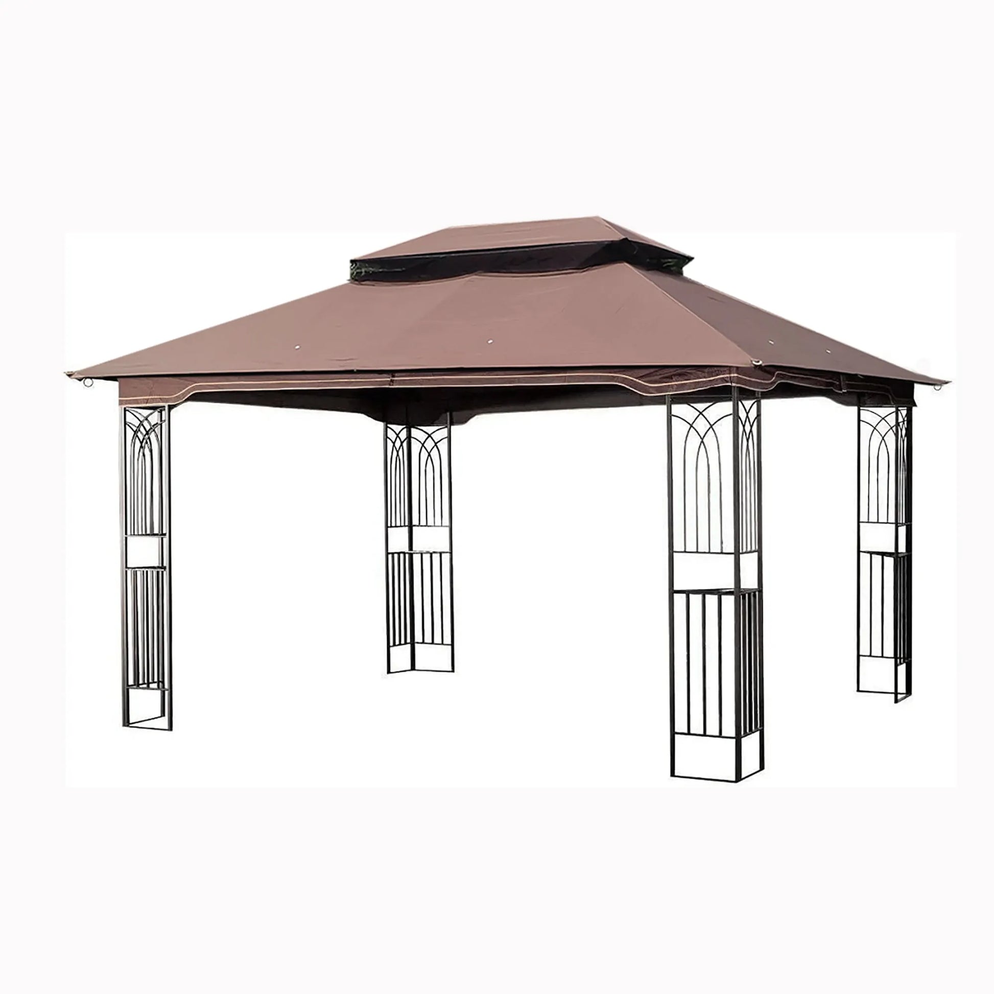 13 × 10-Foot Double-Roof Patio Gazebo with Mosquito Netting – Brown – view 1