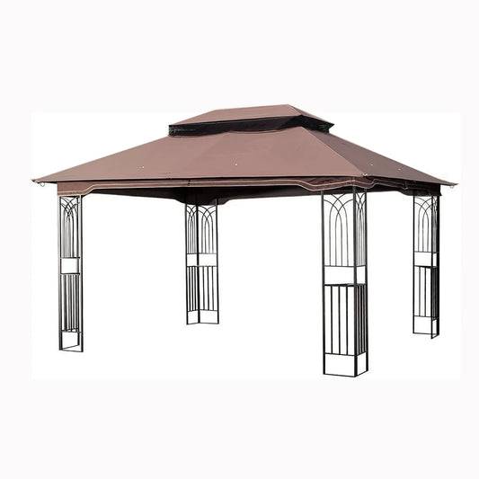 13 × 10-Foot Double-Roof Patio Gazebo with Mosquito Netting – Brown – view 1