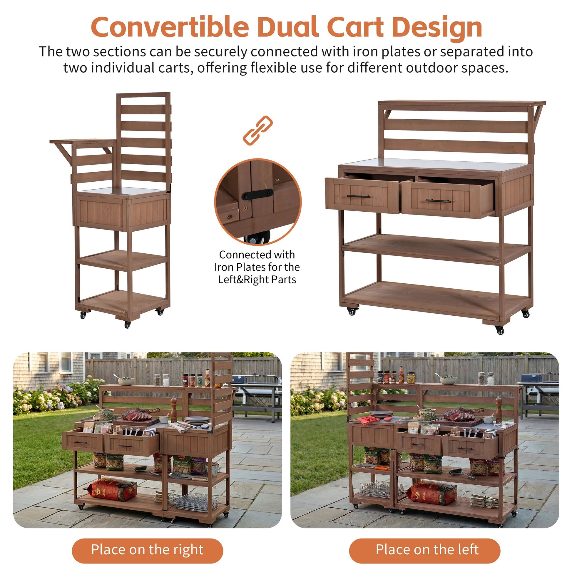 62.3-Inch Outdoor Kitchen Island with Stainless-Steel Top – Brown – view 5