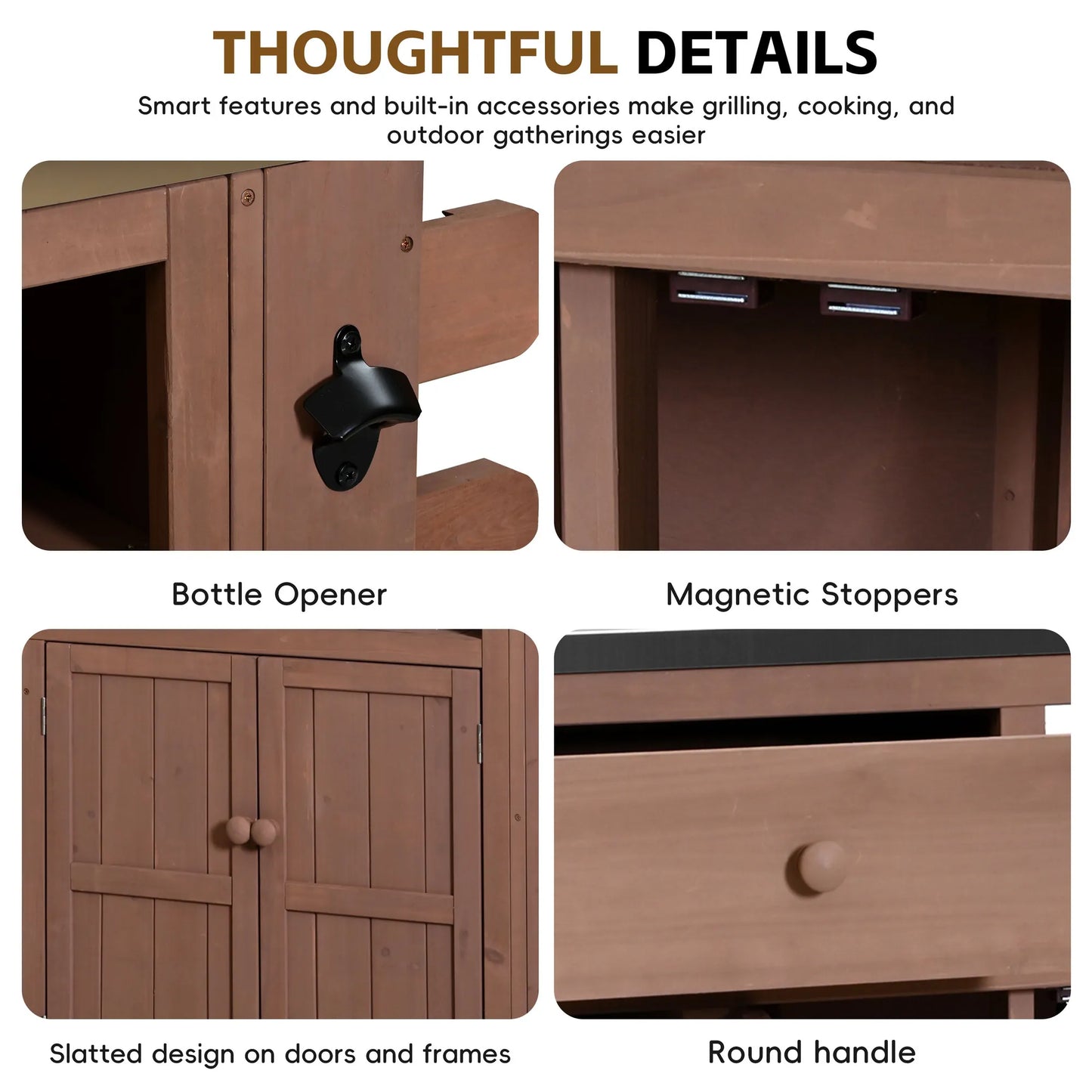 Extendable Outdoor Kitchen Island with Stainless-Steel Top – Brown – view 6