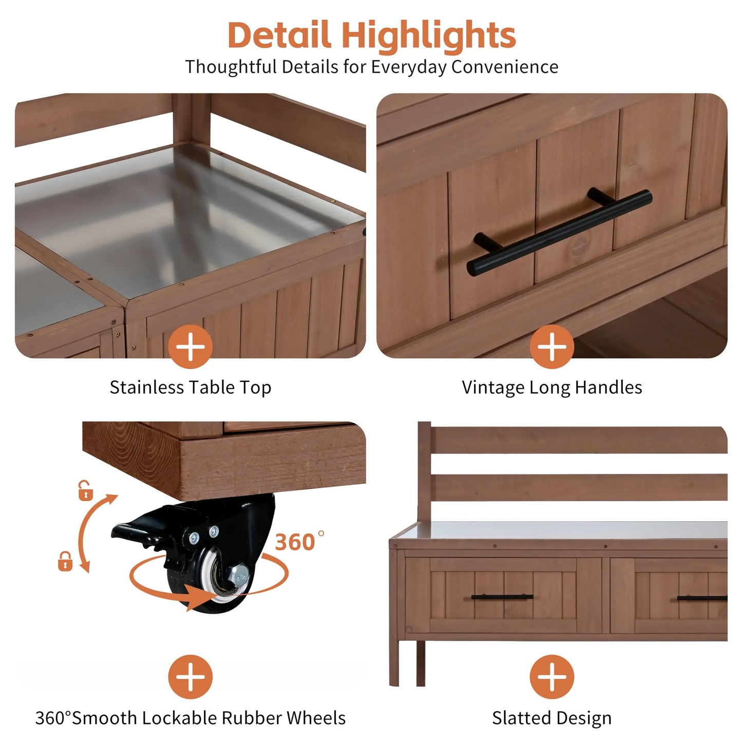 62.3-Inch Outdoor Kitchen Island with Stainless-Steel Top – Brown – view 6