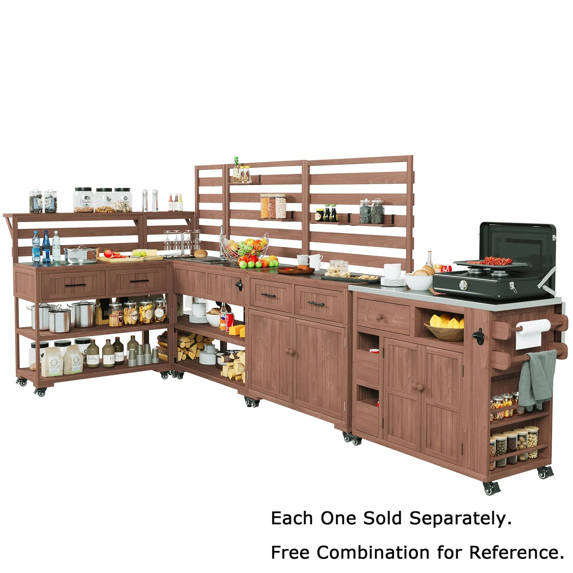Extendable Outdoor Kitchen Island with Stainless-Steel Top – Brown – view 9