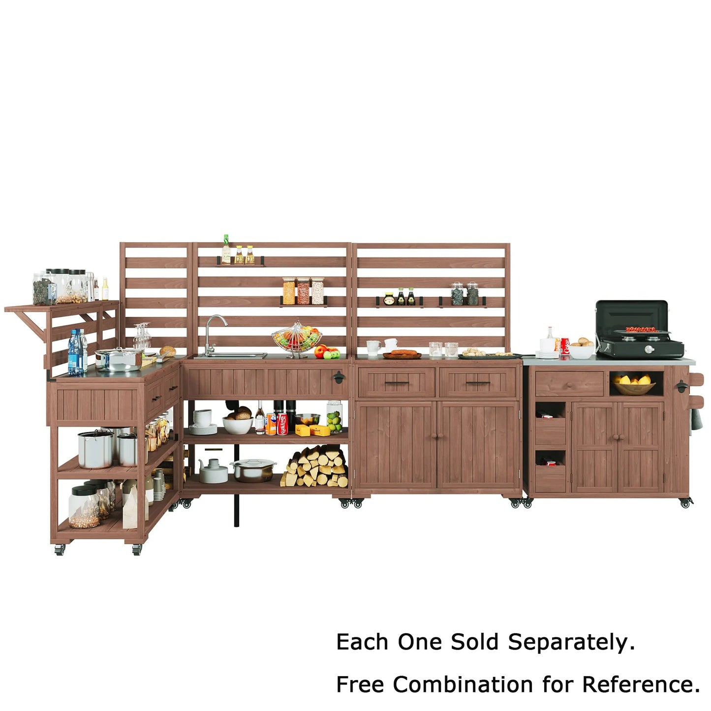 62.3-Inch Outdoor Kitchen Island with Stainless-Steel Top – Brown – view 9