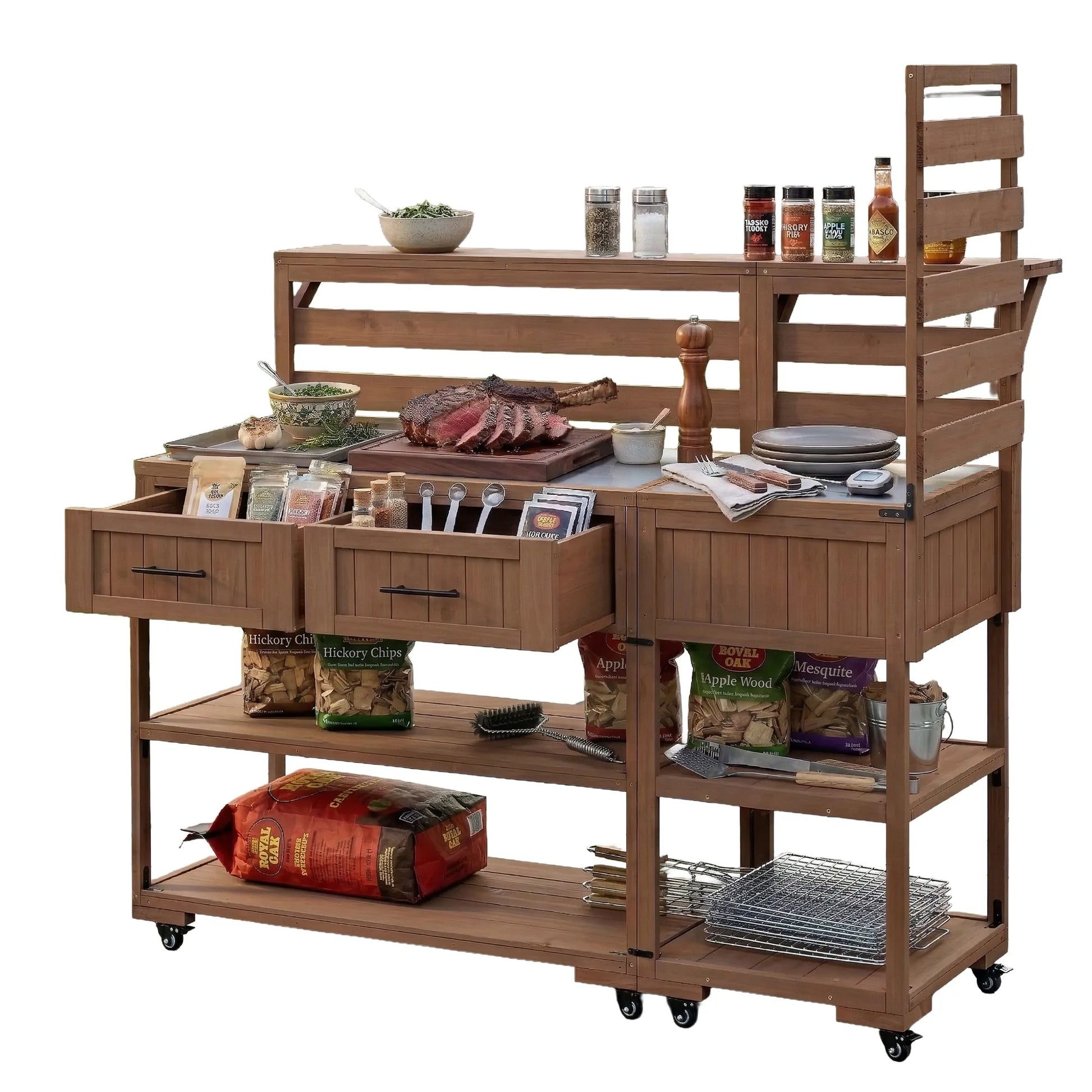 62.3-Inch Outdoor Kitchen Island with Stainless-Steel Top – Brown – view 12