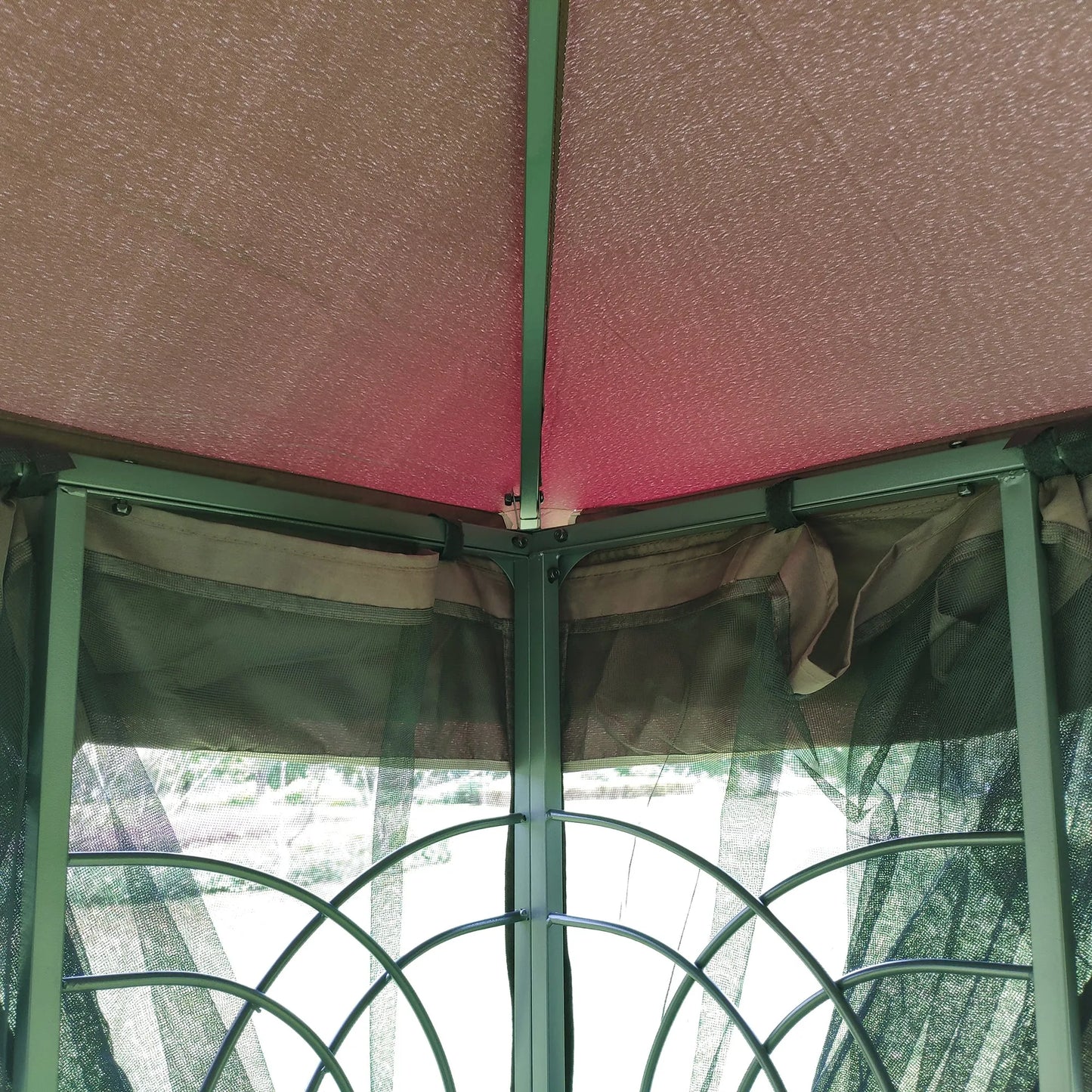 13 × 10-Foot Double-Roof Patio Gazebo with Mosquito Netting – Brown – view 12