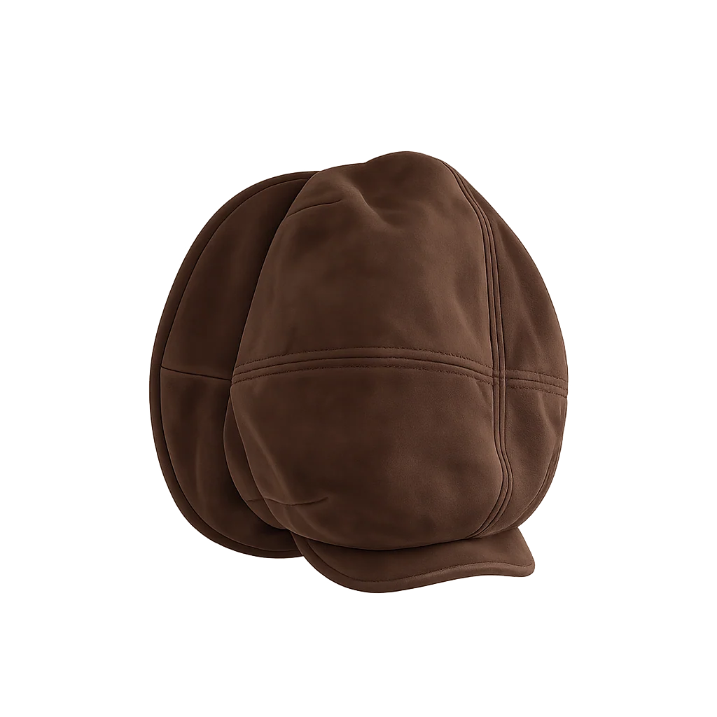 Brown paneled beret cap shown in overlapping product views
