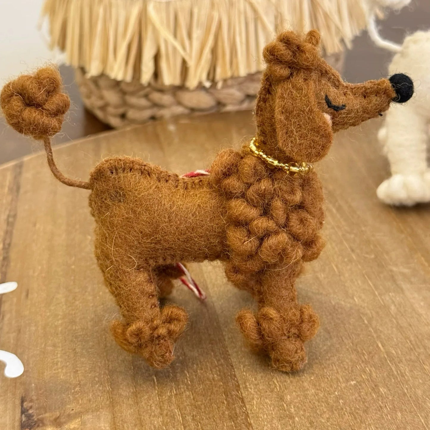 Brown Poodle handmade wool felt ornament