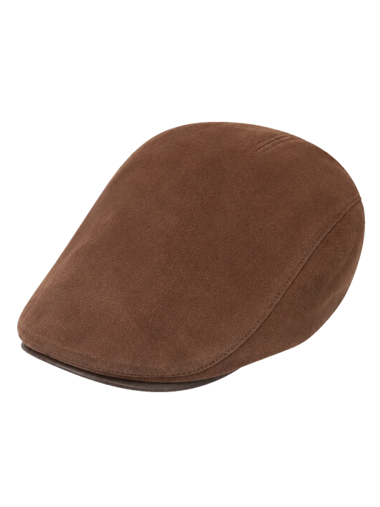 Mocha Brown genuine sheepskin leather newsboy cap, front product view