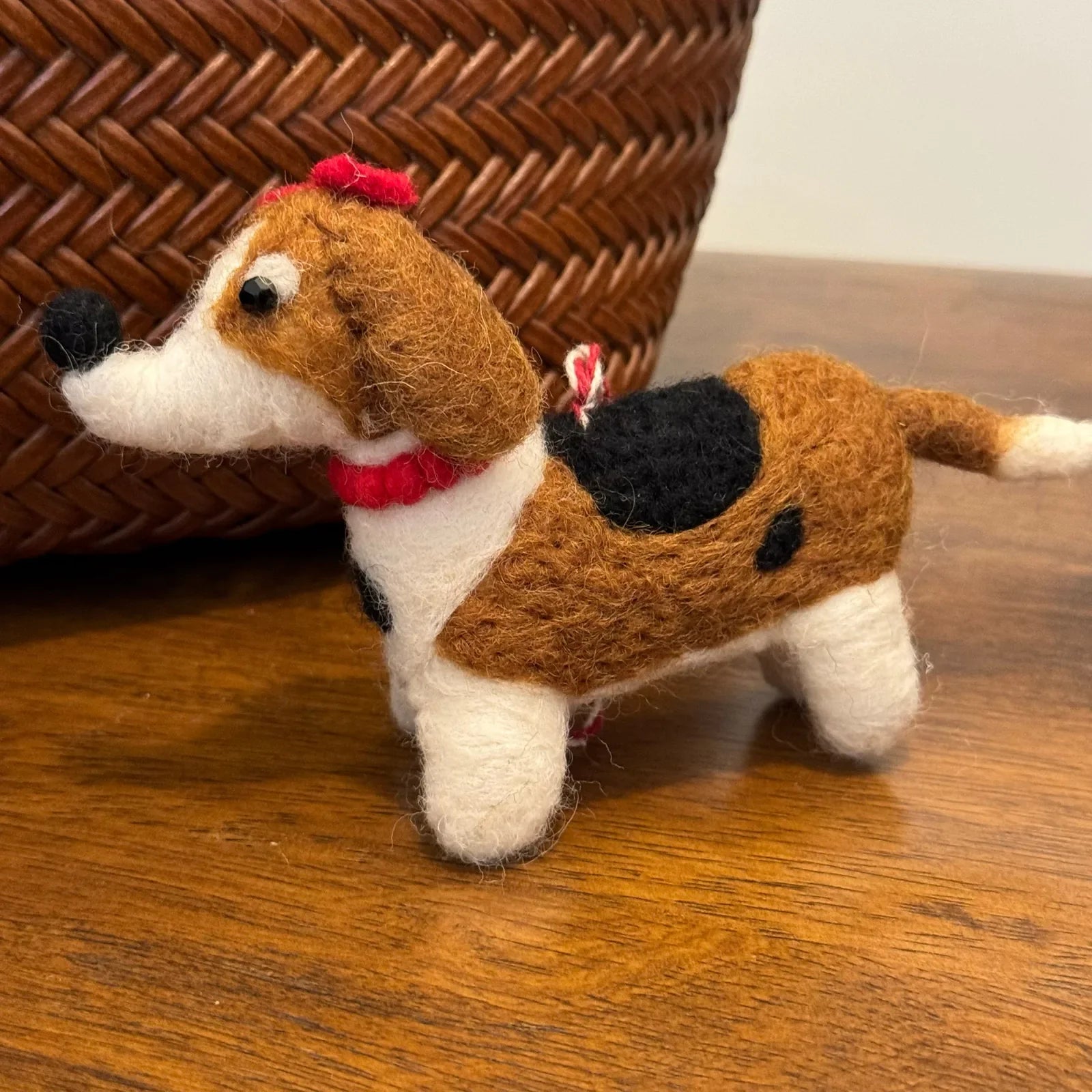Brown Spotted Dog handmade wool felt ornament