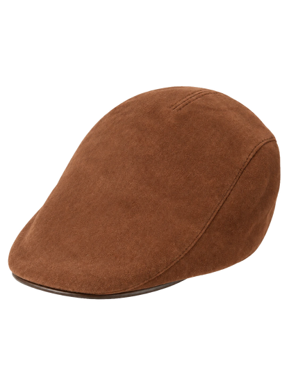 Warm Camel genuine sheepskin leather newsboy cap, front product view