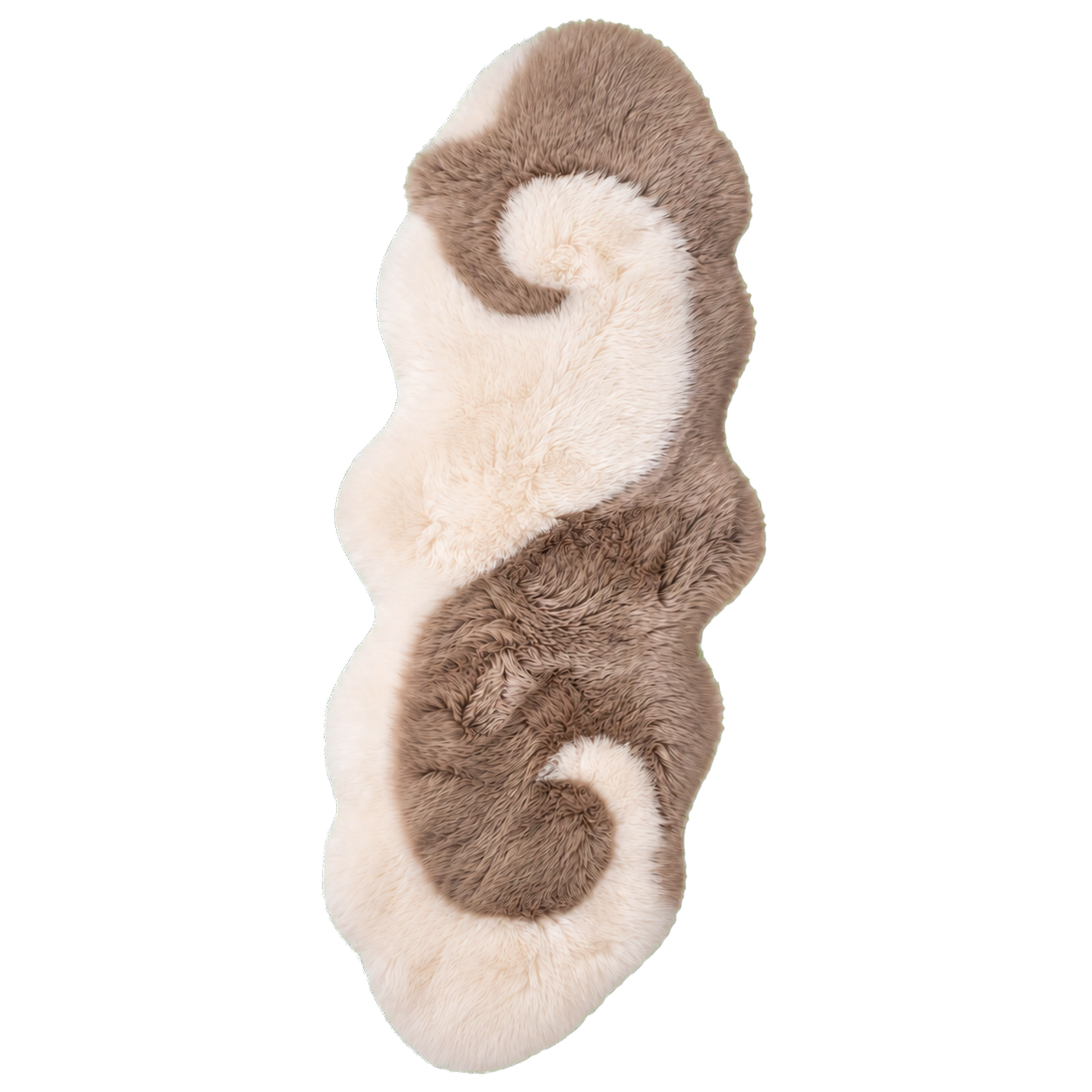 Mushroom Taupe & Ivory genuine Australian long-wool irregular runner rug on transparent background