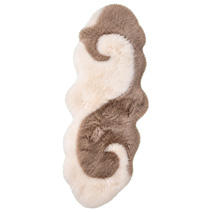 Mushroom Taupe & Ivory genuine Australian long-wool irregular runner rug on transparent background