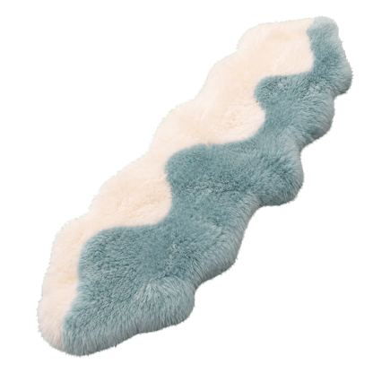 Muted Blue & Ivory genuine Australian long-wool irregular runner rug on transparent background