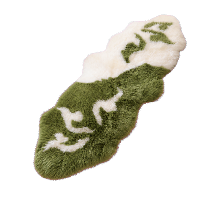 Olive Green & Ivory genuine Australian long-wool irregular runner rug on transparent background