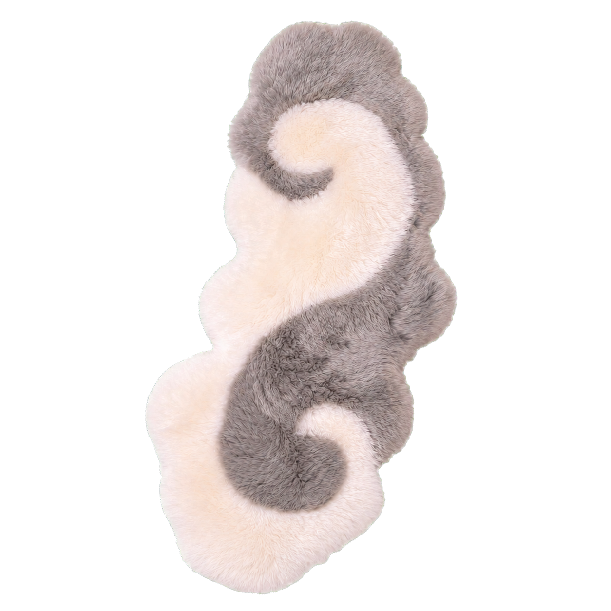 Silver Gray & Ivory genuine Australian long-wool irregular runner rug on transparent background