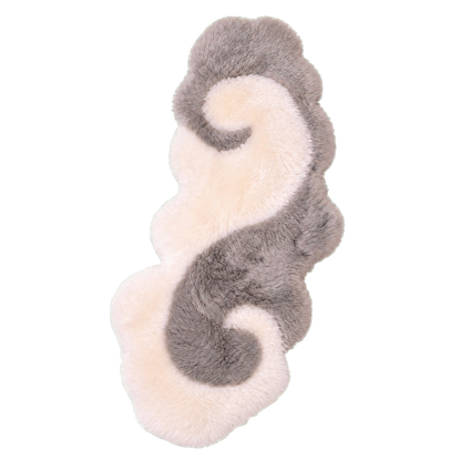 Silver Gray & Ivory genuine Australian long-wool irregular runner rug on transparent background