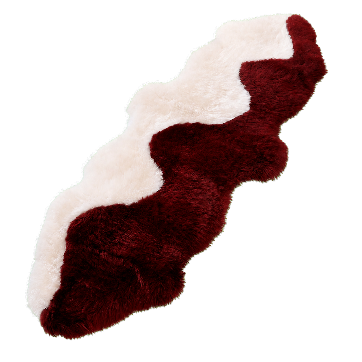 Wine Red & Ivory genuine Australian long-wool irregular runner rug on transparent background