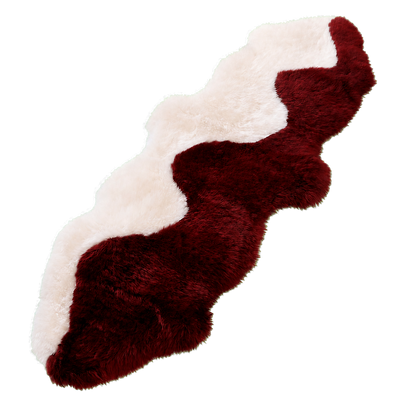 Wine Red & Ivory genuine Australian long-wool irregular runner rug on transparent background