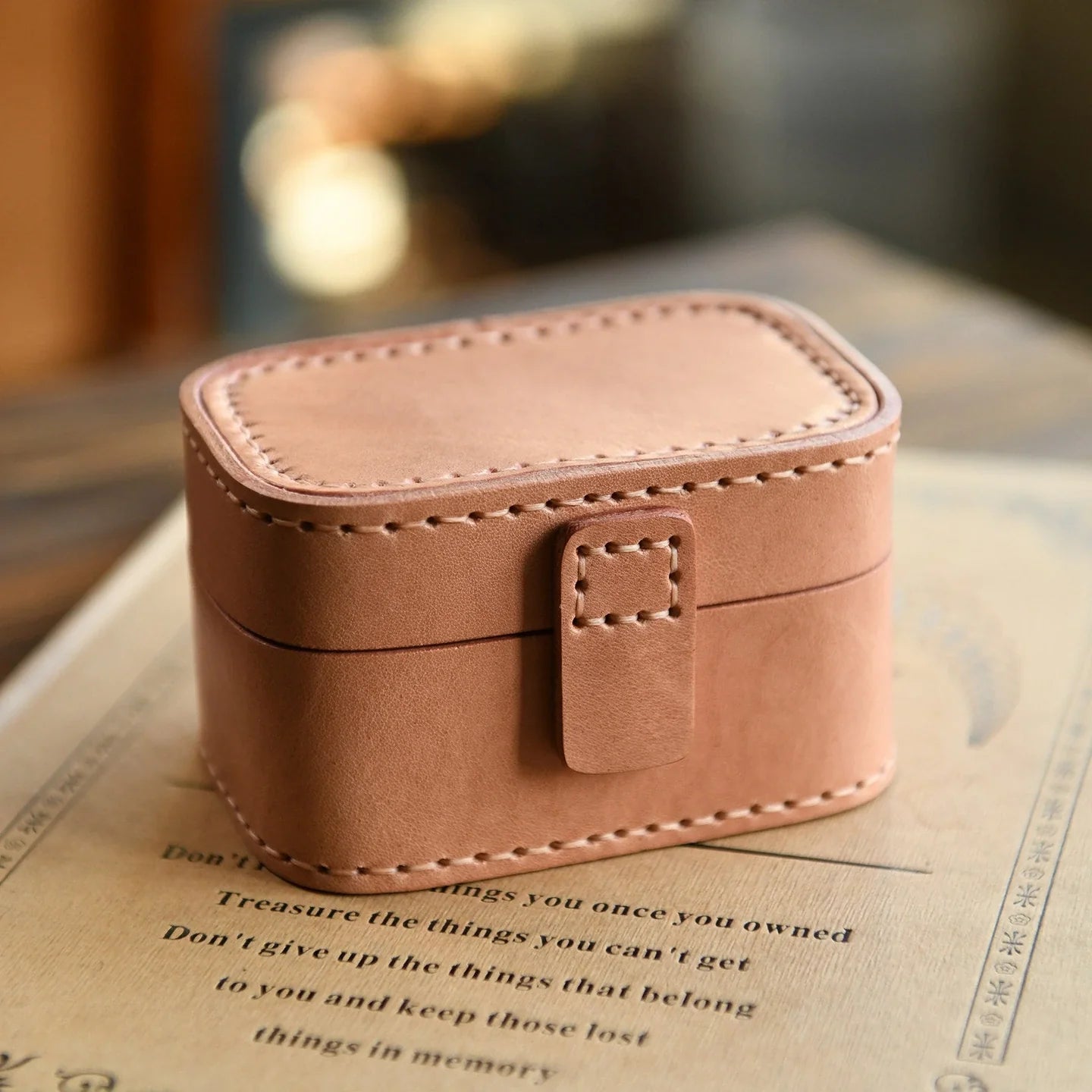 Blush Pink hand-stitched cowhide travel jewelry box