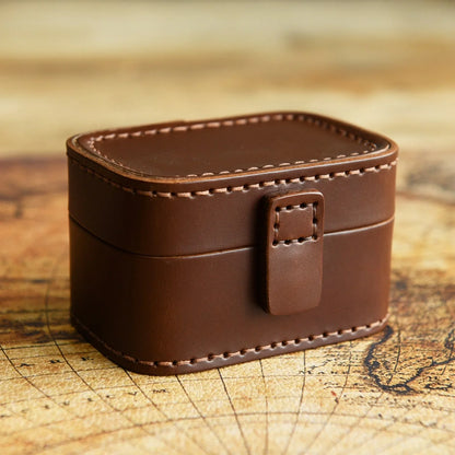 Coffee Brown hand-stitched cowhide jewelry box
