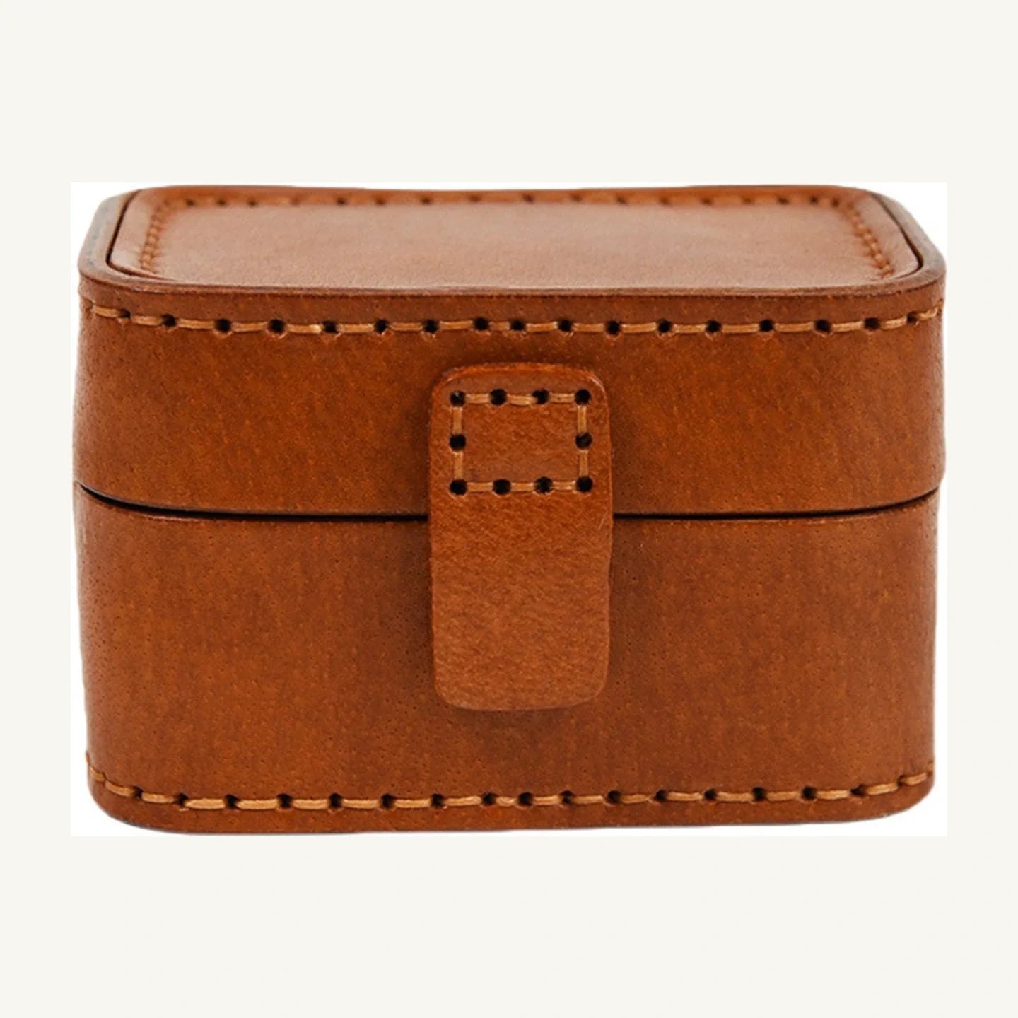 Front product view of the hand-stitched cowhide jewelry box