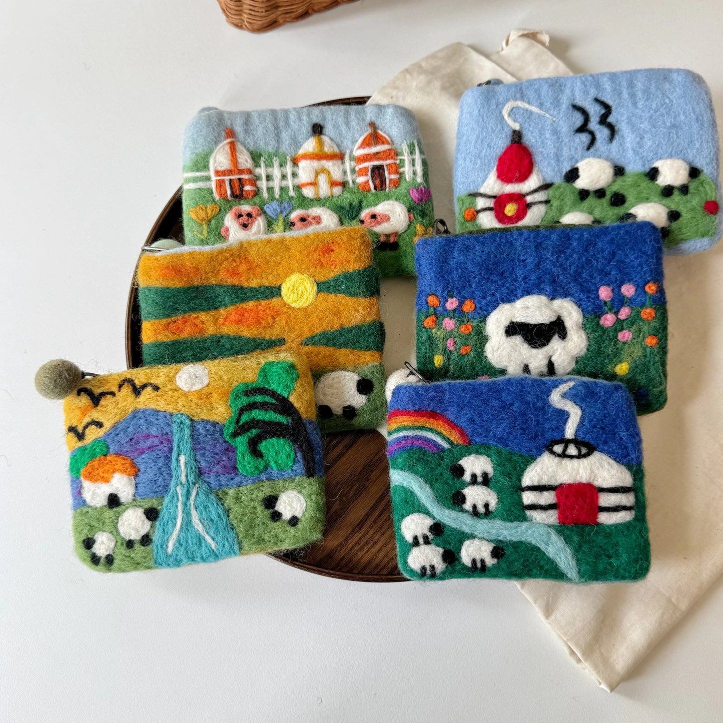 Assorted handmade wool felt coin purses