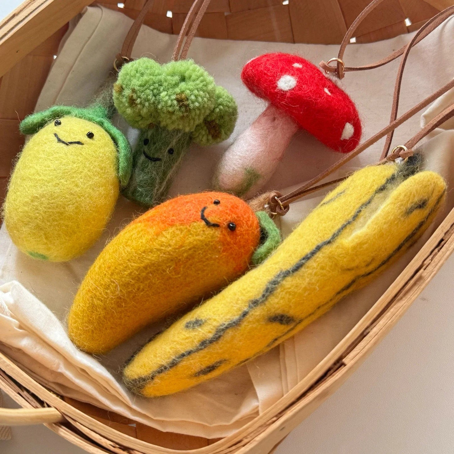 Assorted handmade wool felt fruit and vegetable charms