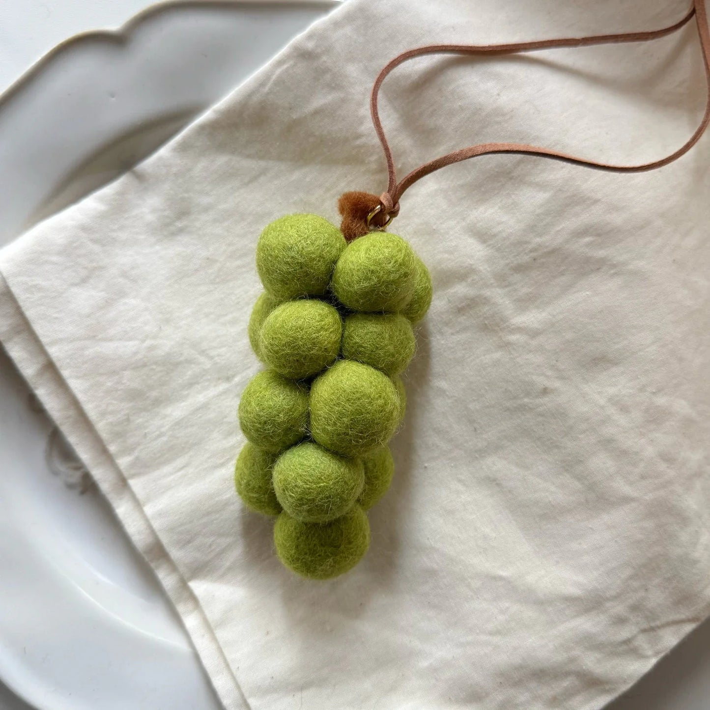 Green grape cluster wool felt hanging charm
