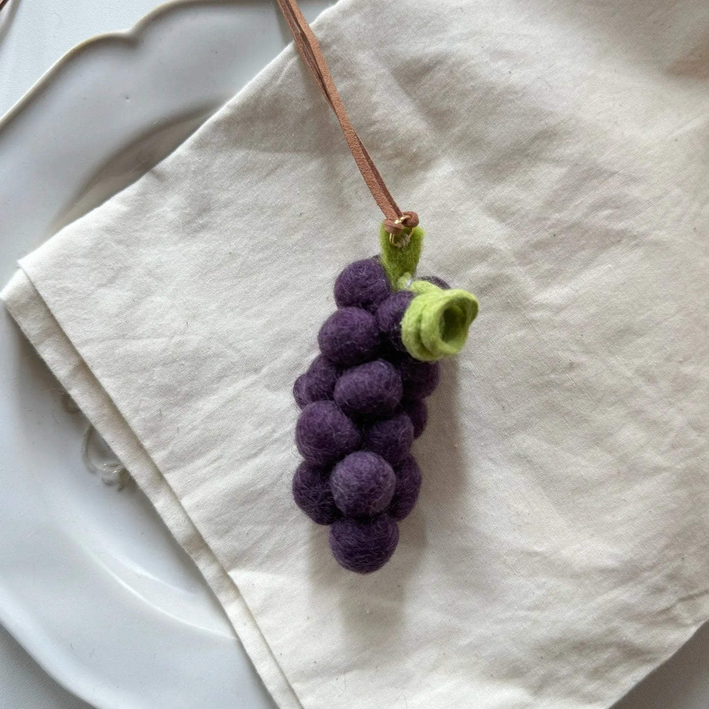 Purple grape cluster wool felt hanging charm